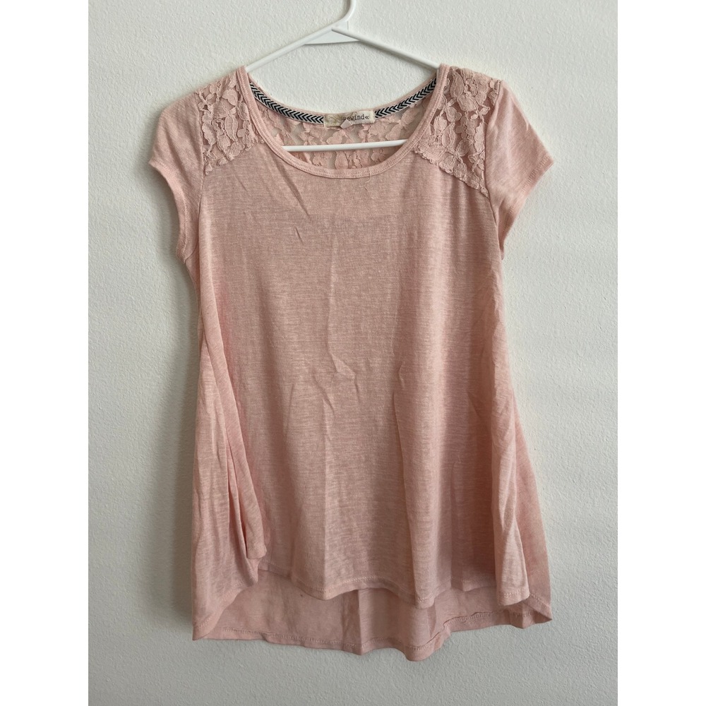Rewind Blush Pink Lace‎ Shoulder High-Low Short Sleeve Top Womens Medium
